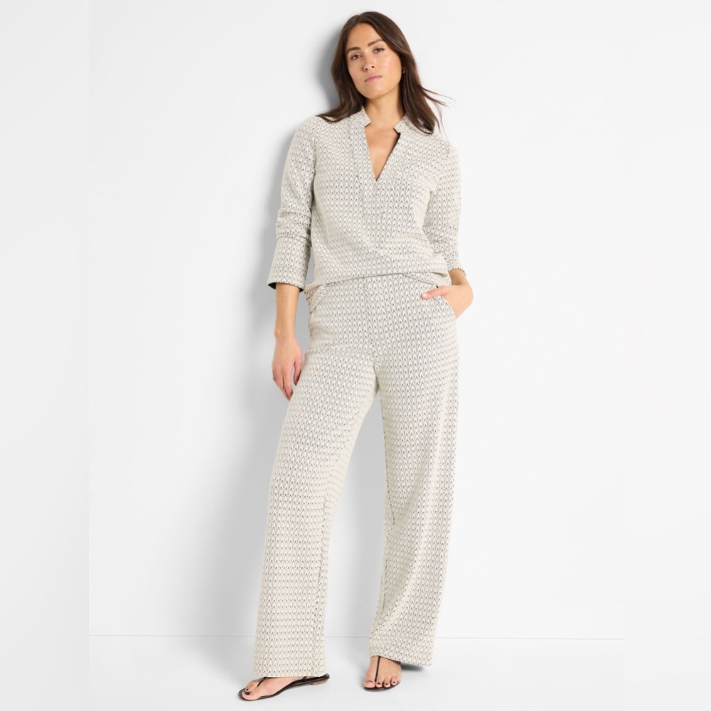 NIC+ZOE Cream Subtle Swirl‎ Knit Lenox Wide Leg Pants Size Small